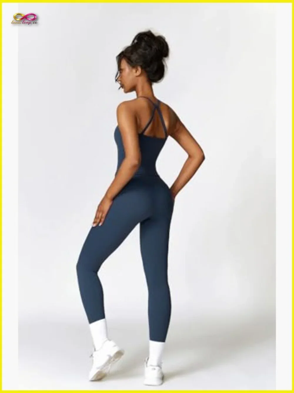 Two Piece Workout Set Cross Back Tank Top High Waist Leggings Gym Outfits - Picture 5 of 7